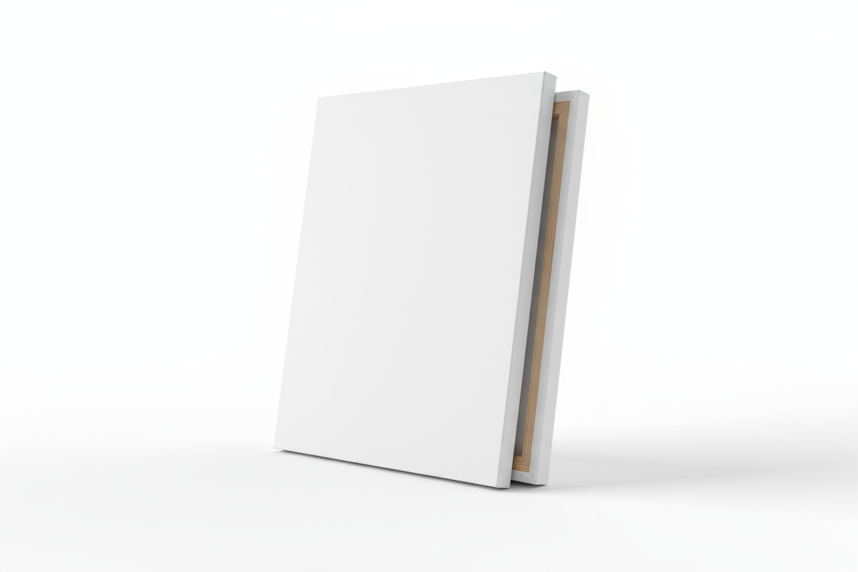 Seitenansicht einer Leinwand. Vorderseite. Darstellung für den Verkauf